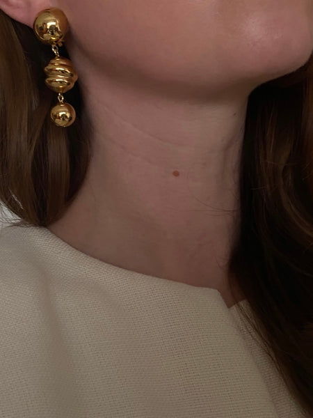 GIVENCHY 1980 Gold Plated Baubble Clip On Earrings