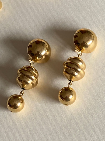 GIVENCHY 1980 Gold Plated Baubble Clip On Earrings