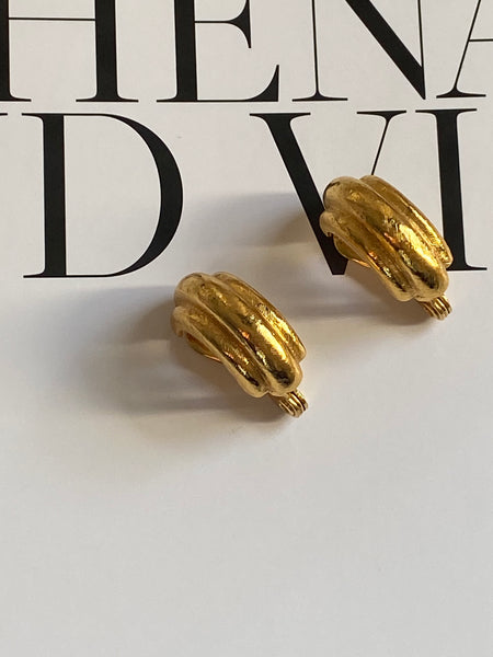 MONET 1970-1980 Textured Gold Plated Clip Earrings