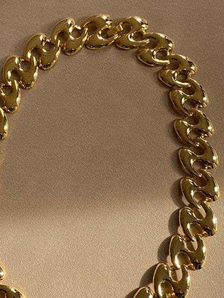 1980- 1990 Gold Plated Wavy Statement Necklace