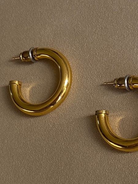 MONET 1970-1980 Gold Plated Pierced Hoop Earrings
