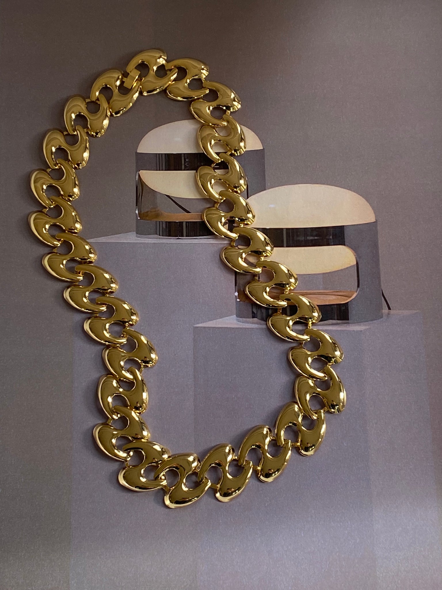 1980- 1990 Gold Plated Wavy Statement Necklace