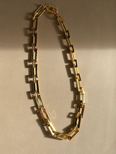 1980-1990 Gold Plated Modernist Cable Link Chain Necklace