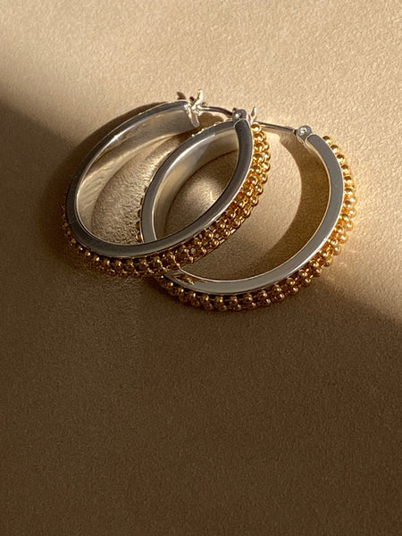 MONET 1970-1980 Gold and Silver Plated Pierced Hoop Earrings