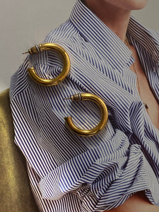 MONET 1970-1980 Gold Plated Pierced Hoop Earrings