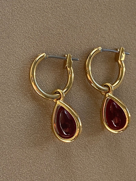 MONET 1970-1980 Drop Gold Plated Huggie Hoop Pierced Earrings