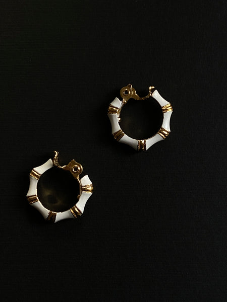 MONET 1970-1980 Bamboo Gold Plated Hoop Clip On Earrings