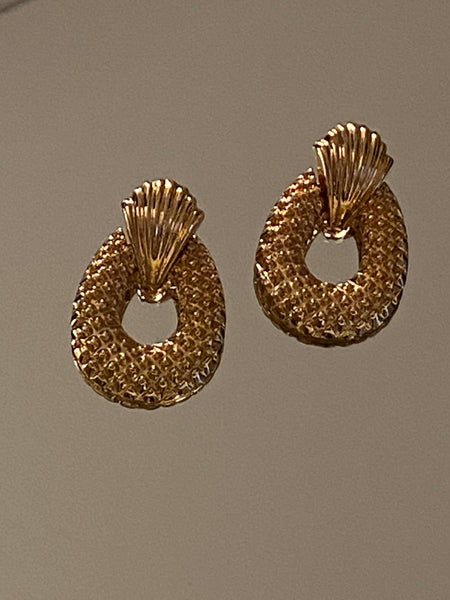 1970-1980 Gold Plated Door Knocker Pierced Earrings
