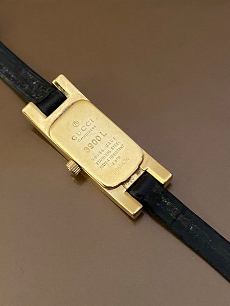 GUCCI 3900L Gold Plated Leather Watch