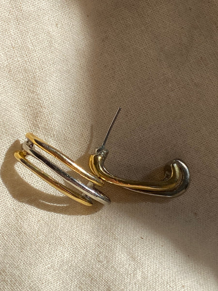 1970-1990 Gold Plated Two Toned Pierced Earrings