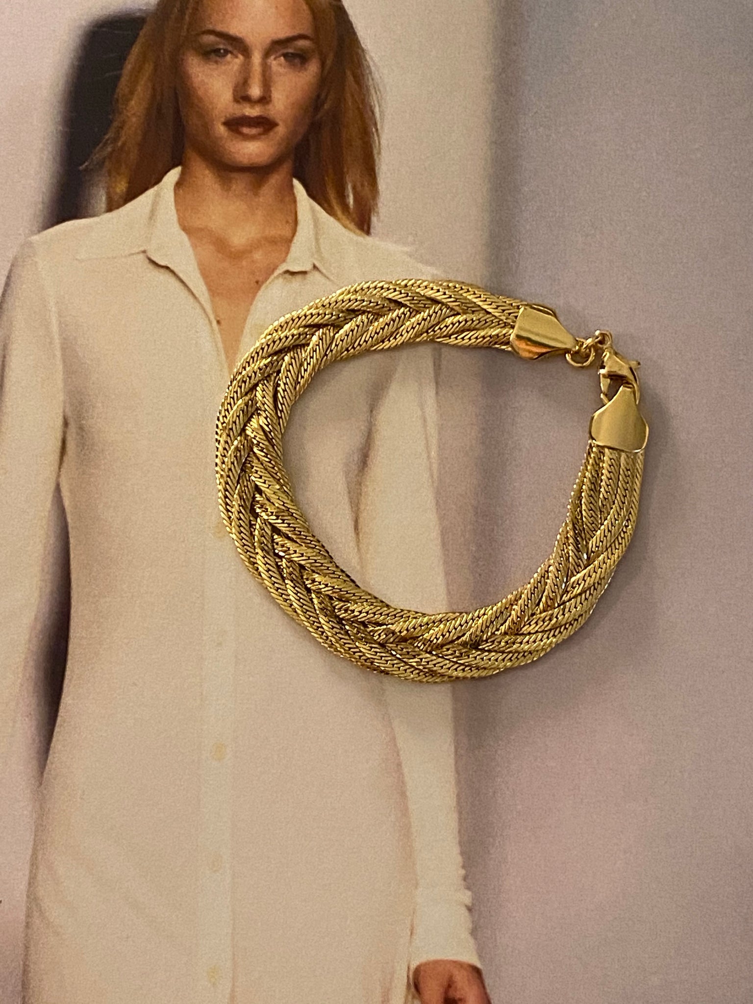 1970-1980 Slinky Braided Gold Plated Chain Bracelet