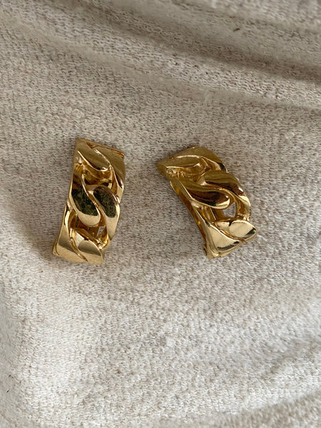 CHRISTIAN DIOR Chain Gold Plated Clip On Earrings