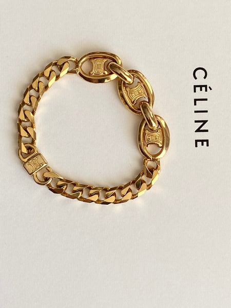 Iconic CELINE 1980 Triomphe Logo Gold Plated Chain Bracelet