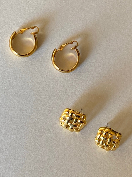 1970-1980 Woven Gold Plated Pierced Earrings