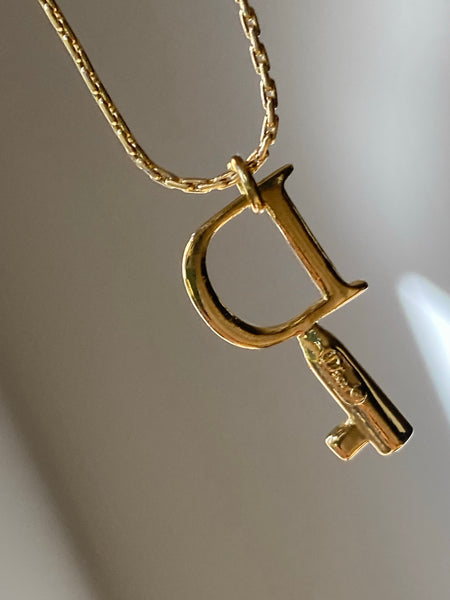 CHRISTIAN DIOR 1990 Key Pendant Gold Plated Necklace