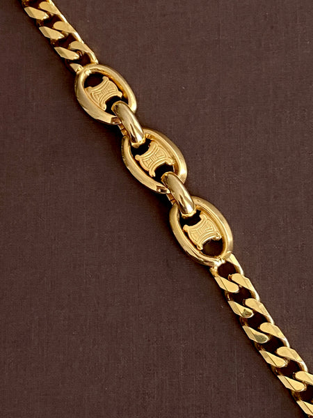 Iconic CELINE 1980 Triomphe Logo Gold Plated Chain Bracelet