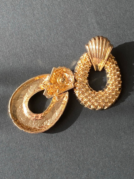 1970-1980 Gold Plated Door Knocker Pierced Earrings