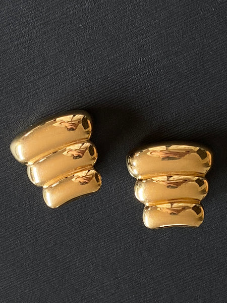 MONET 1970-1980 Modernist Gold Plated Clip Earrings