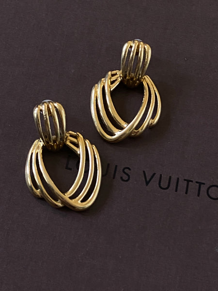 MONET 1970-1980 Drop Gold Plated Pierced Earrings
