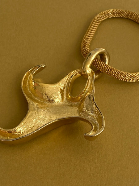 1970-1980 Statement Abstract Gold Plated Pendant Necklace