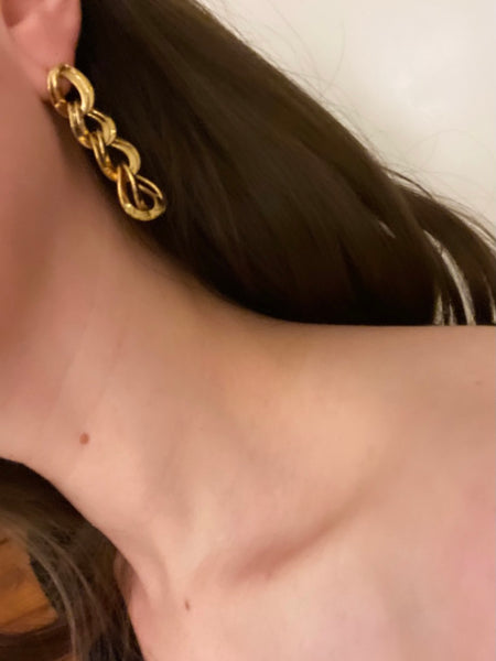 MONET 1970-1980 Double Link Gold Plated Pierced Earrings