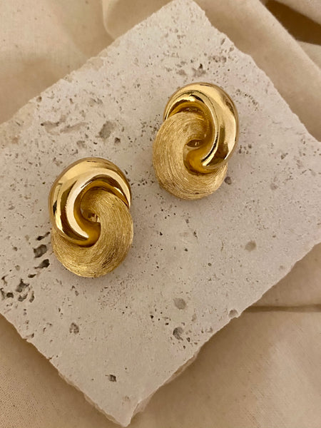 CHRISTIAN DIOR Dual Textured Gold Plated Clip On Earrings