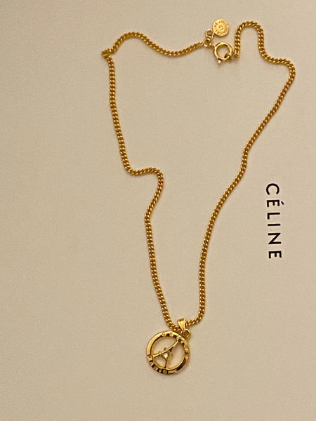 CELINE 1970-1980 Eiffel Logo Gold Plated Chain Necklace