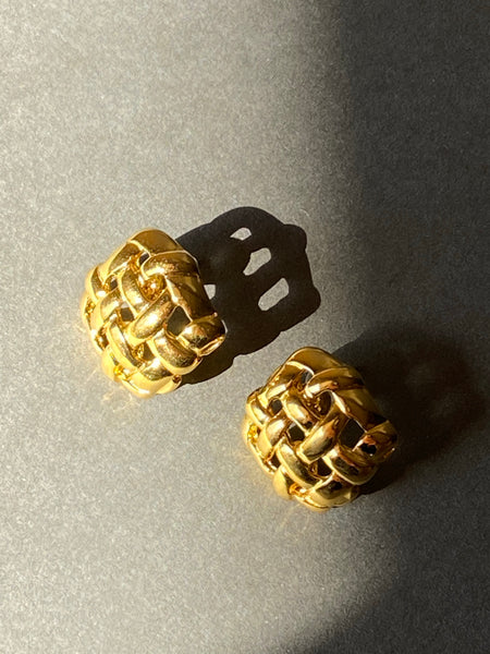 1970-1980 Woven Gold Plated Pierced Earrings