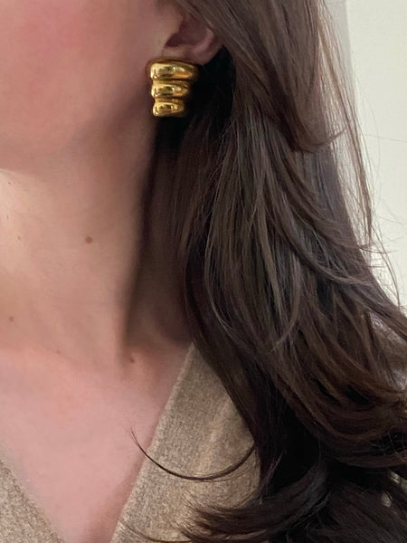 MONET 1970-1980 Modernist Gold Plated Clip Earrings