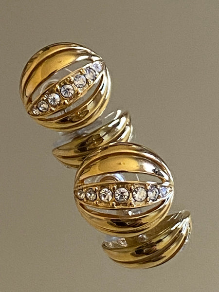 MONET 1970-1980 Swarovski Gold Plated Pierced Earrings