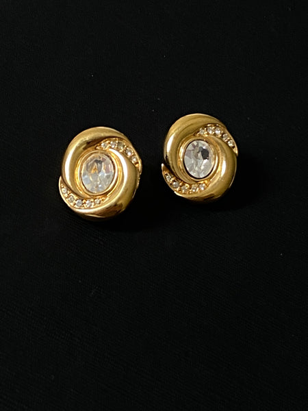 NAPIER 1970-1980 Swarovski Gold Plated Pierced Earrings