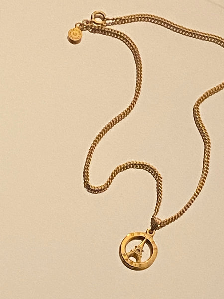 CELINE 1970-1980 Eiffel Logo Gold Plated Chain Necklace