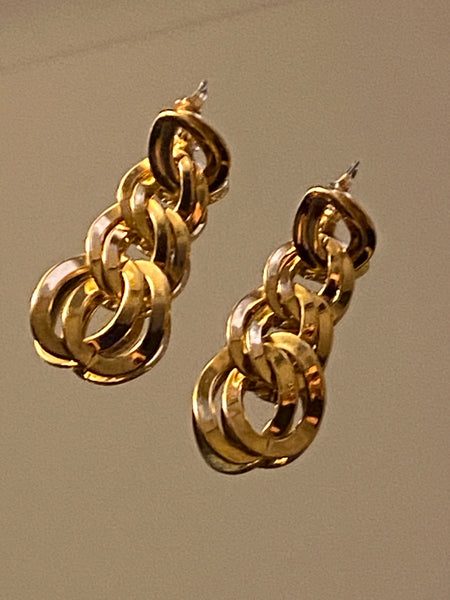 MONET 1970-1980 Double Link Gold Plated Pierced Earrings
