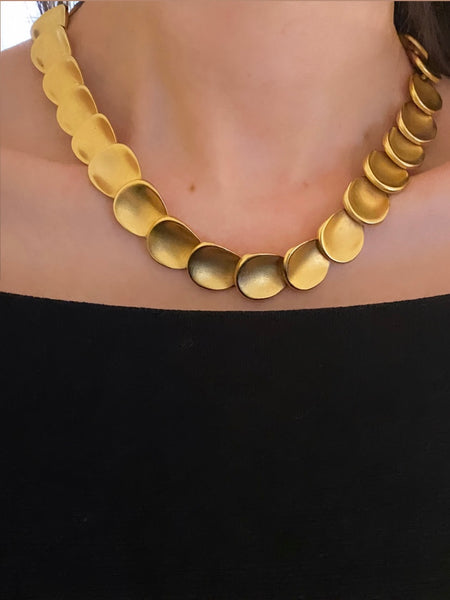 1970-1980 Gold Plated Pebble Link Statement Necklace